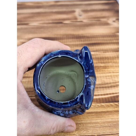 Vintage Sleeping Owl Pottery Planter  Blue Speckled‎ Small Succulent - Picture 5 of 9